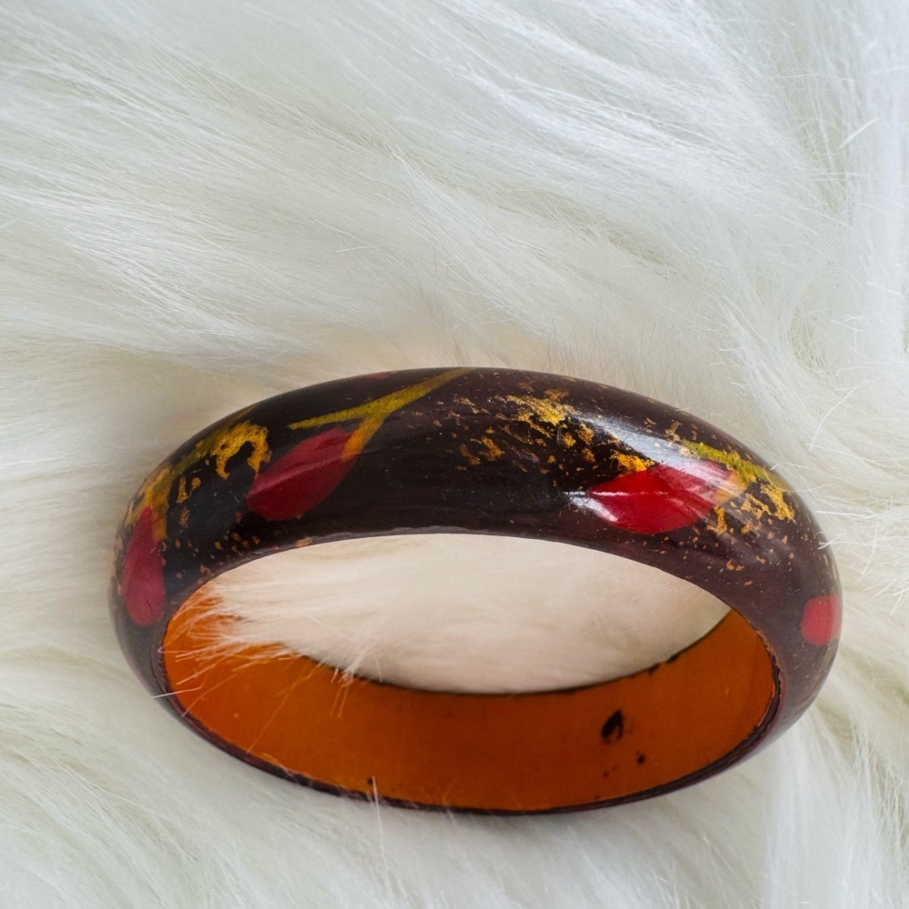 Handcrafted Floral Brown Bangle in laquer and wood for kids/youth